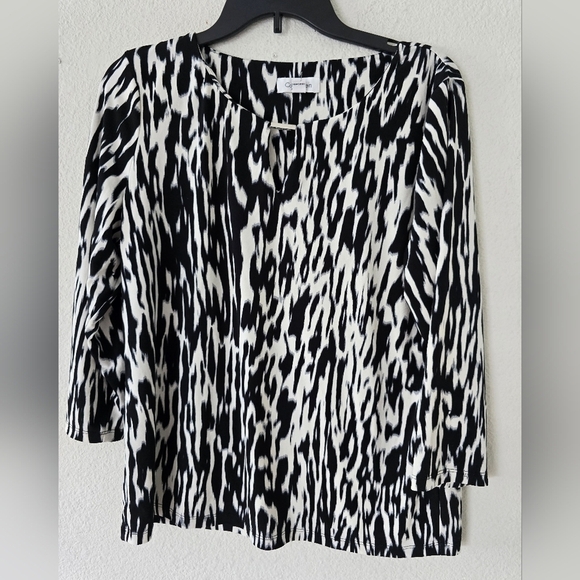 Calvin Klein Womens Zebra Print 3/4 Sleeves Blouse Sz Large Black White - Picture 5 of 9